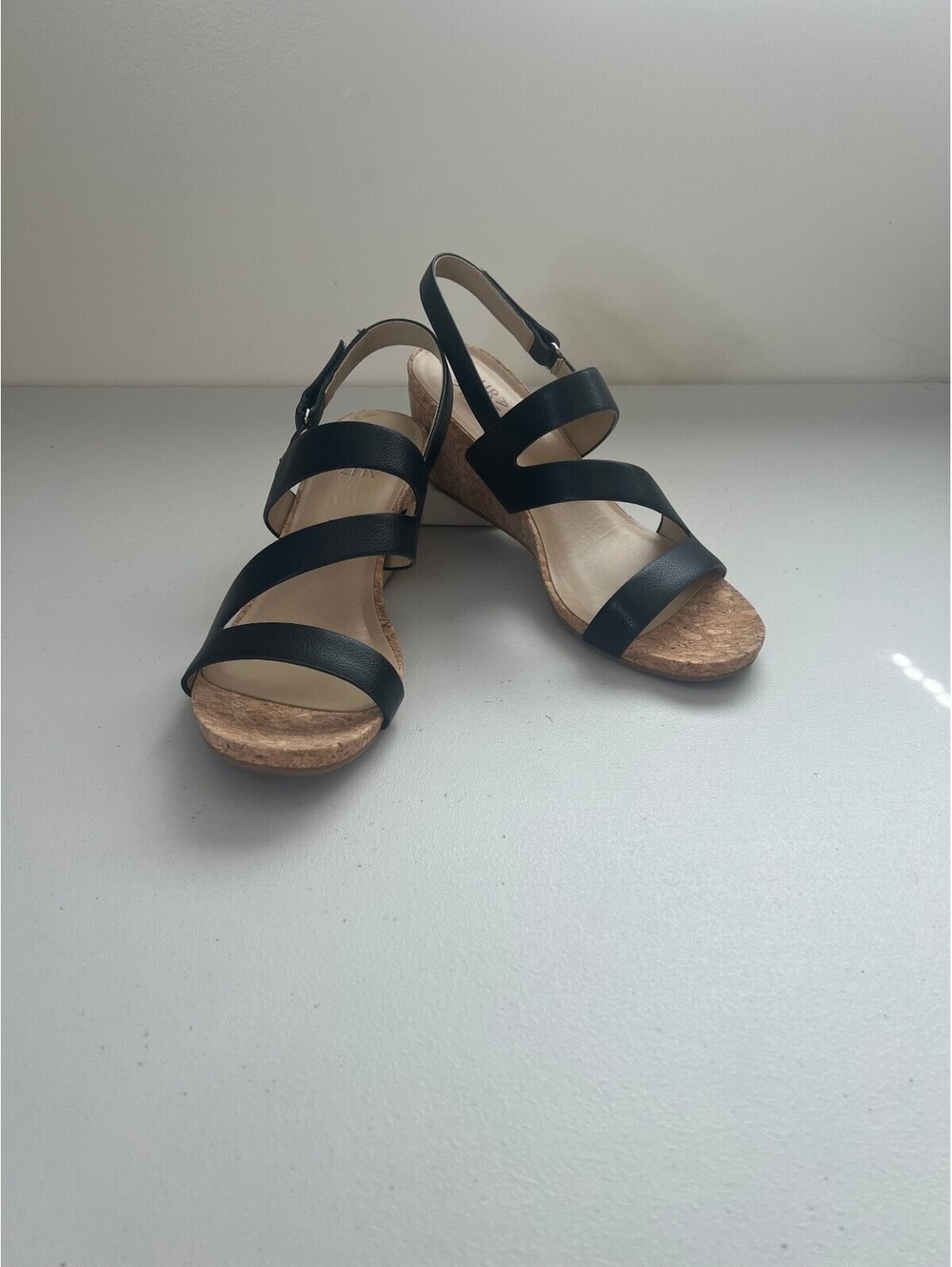 Naturalizer Adria Wedge Sandals - Black Faux Leather, Size, 11